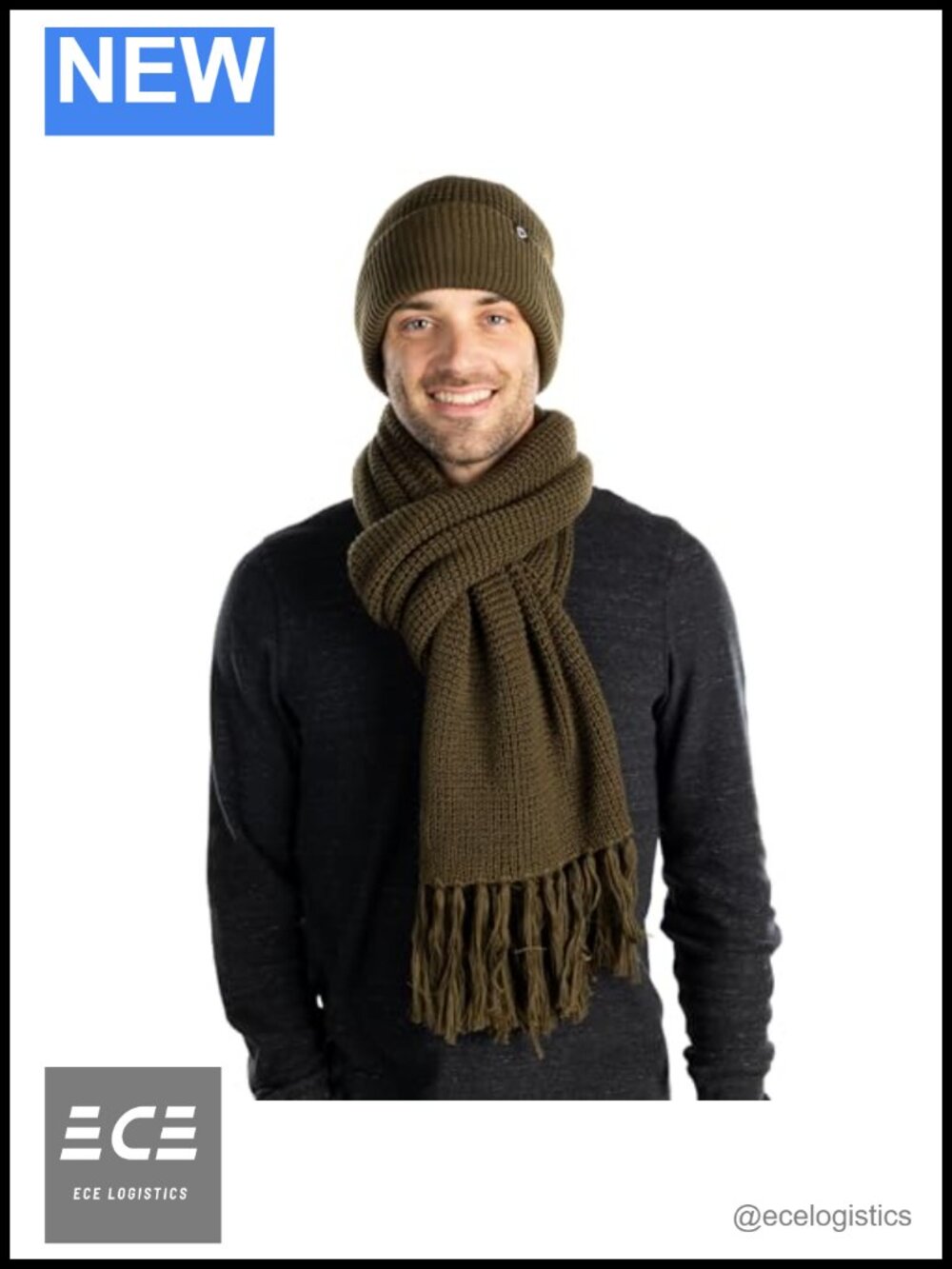 Waffle Knit Scarf and Beanie Set Ribbed Knit Warm Winter Accessories